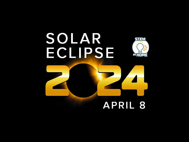 black background with the text Solar Eclipse 2024, April 8 and the zero in 2024 is an eclipsed sun