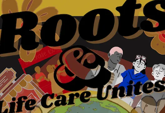 Roots and Life Care Unites text on a poster with event details